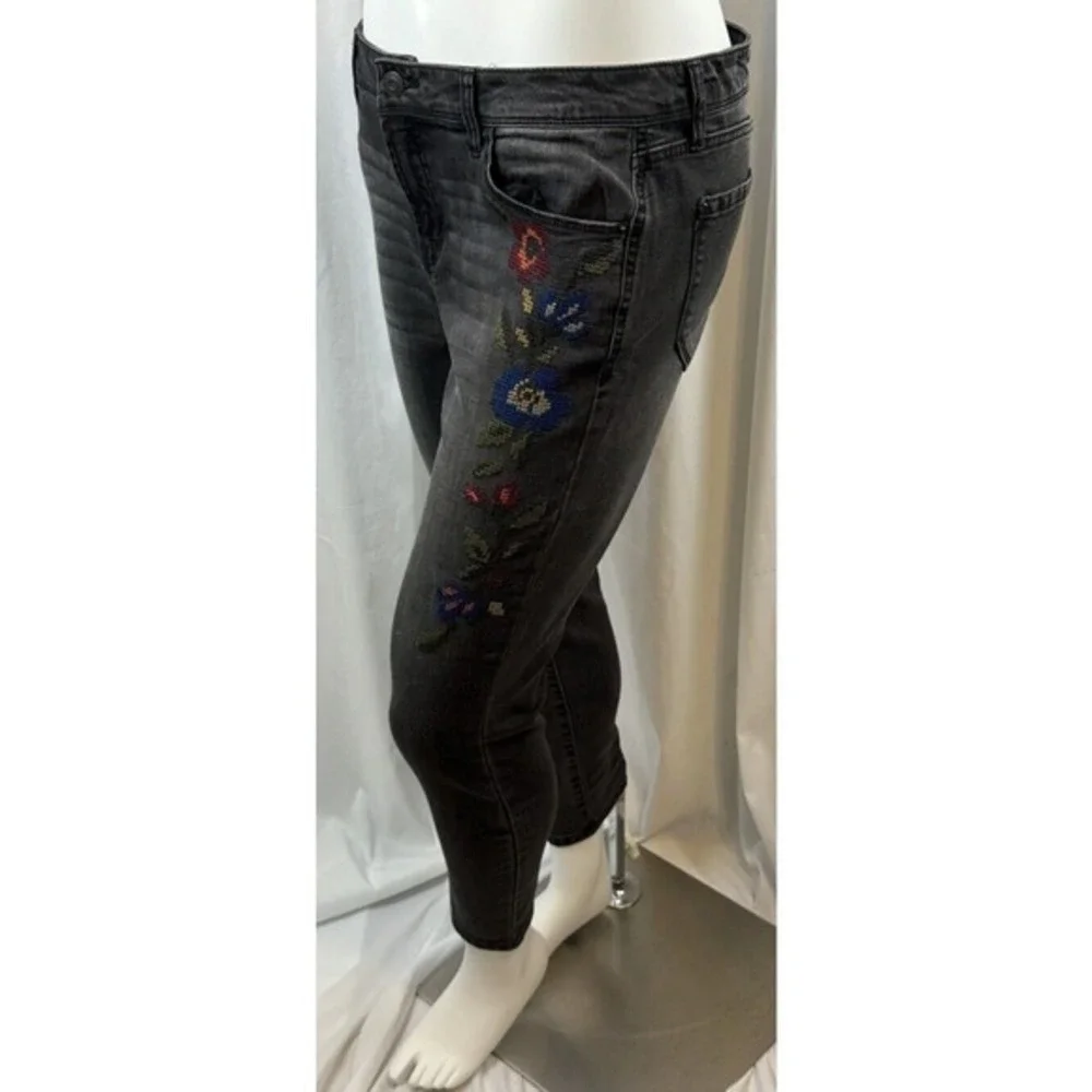 Kensie‎ Jeans Embroidered Floral Skinny Denim Pants Gray 10 Y2K Streetwear 63-23